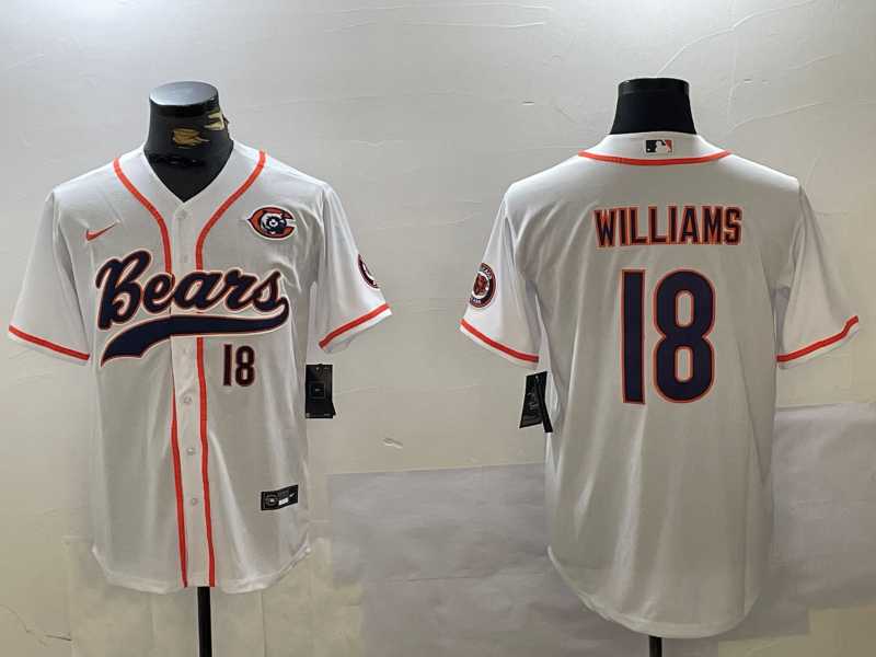 Mens Chicago Bears #18 Caleb Williams Number White Throwback With Patch Cool Base Stitched Baseball Jersey